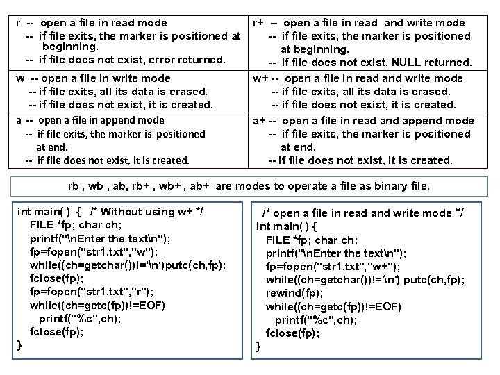 r -- open a file in read mode -- if file exits, the marker