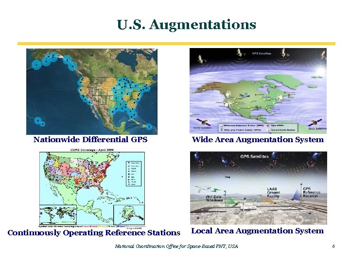 U. S. Augmentations Nationwide Differential GPS Continuously Operating Reference Stations Wide Area Augmentation System