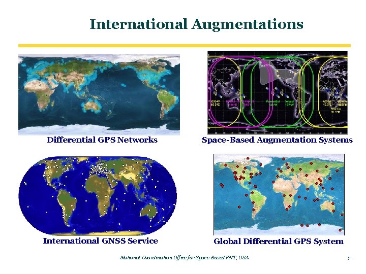 International Augmentations Differential GPS Networks Space-Based Augmentation Systems International GNSS Service Global Differential GPS