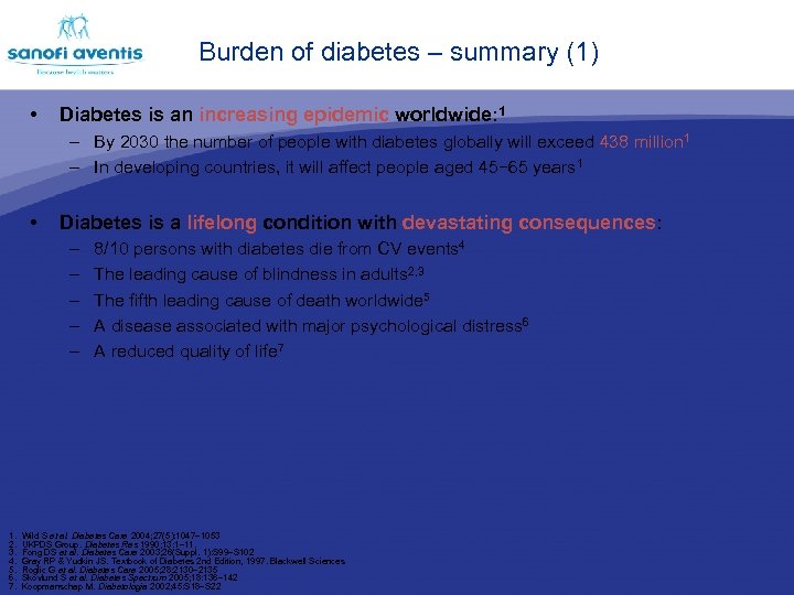 Burden of diabetes – summary (1) • Diabetes is an increasing epidemic worldwide: 1