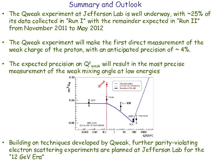 Summary and Outlook • The Qweak experiment at Jefferson Lab is well underway, with