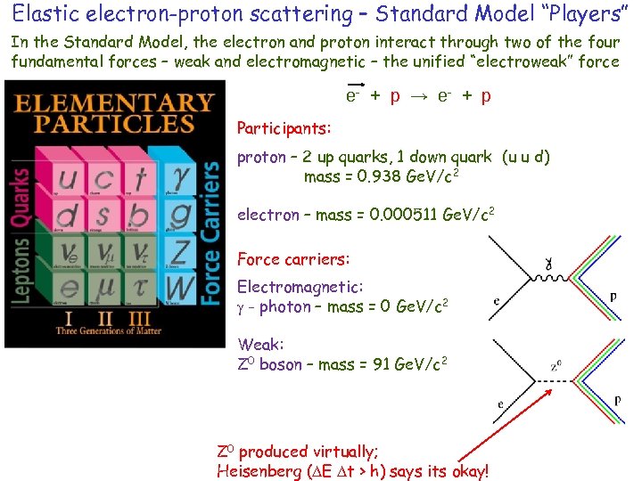 Elastic electron-proton scattering – Standard Model “Players” In the Standard Model, the electron and