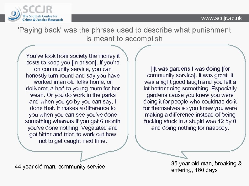 www. sccjr. ac. uk 'Paying back' was the phrase used to describe what punishment