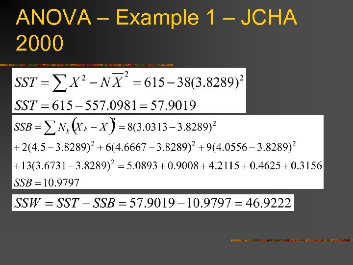 ANOVA – Example 1 – JCHA 2000 