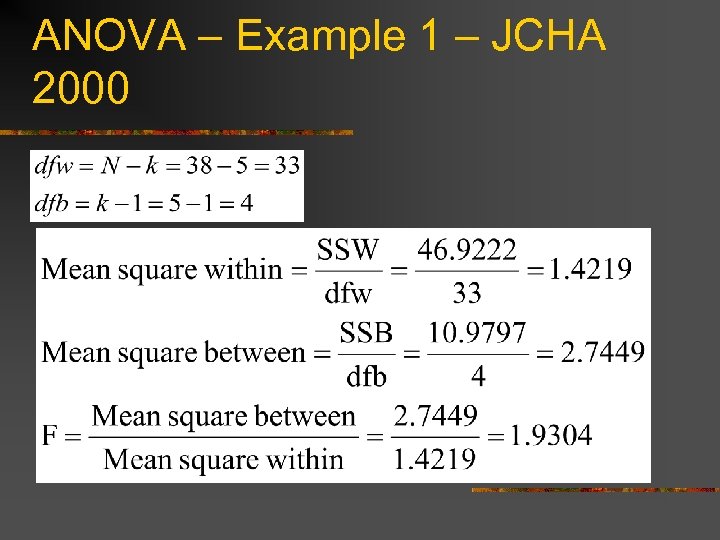 ANOVA – Example 1 – JCHA 2000 