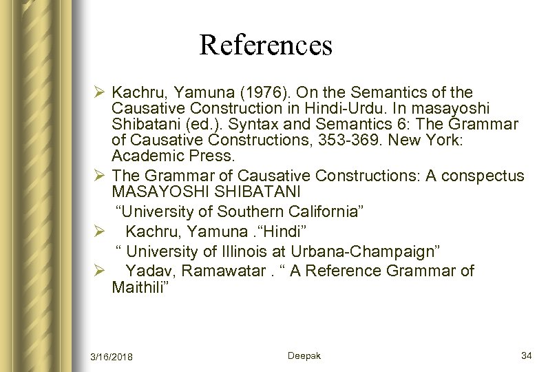References Ø Kachru, Yamuna (1976). On the Semantics of the Causative Construction in Hindi-Urdu.