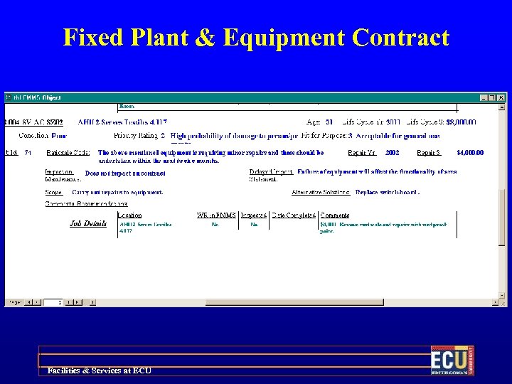 Fixed Plant & Equipment Contract Facilities & Services at ECU 