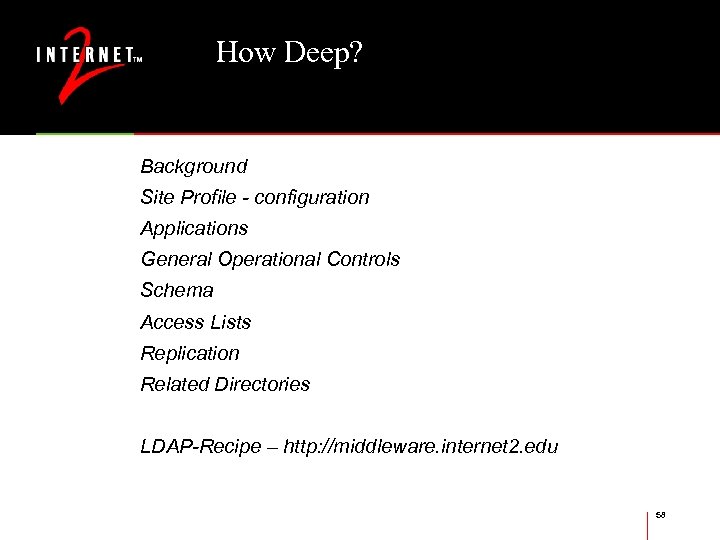 How Deep? Background Site Profile - configuration Applications General Operational Controls Schema Access Lists