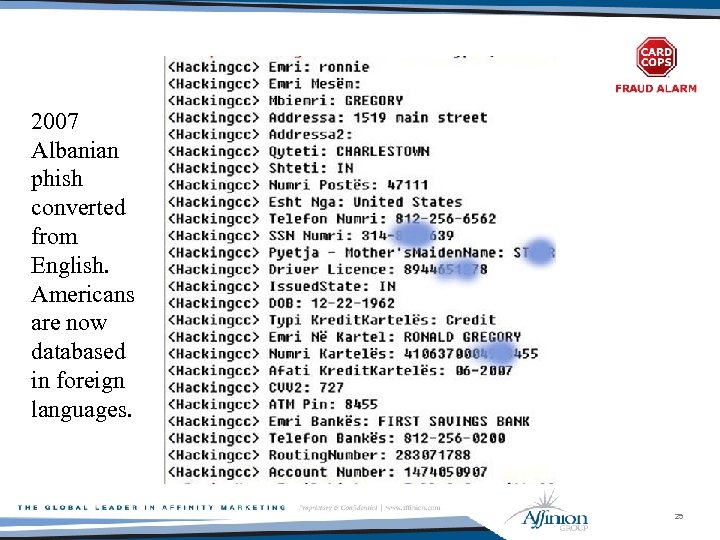 2007 Albanian phish converted from English. Americans are now databased in foreign languages. 25