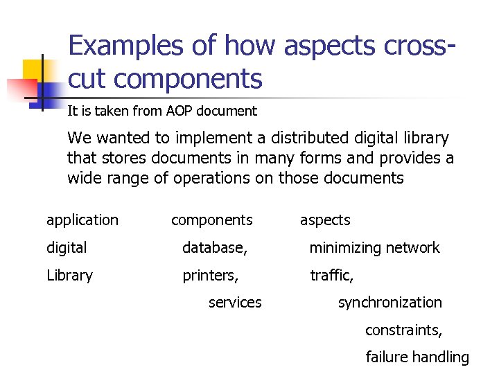 Examples of how aspects crosscut components It is taken from AOP document We wanted
