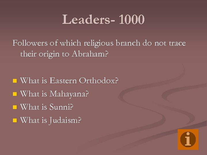 Leaders- 1000 Followers of which religious branch do not trace their origin to Abraham?