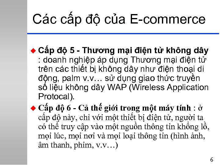 Các cấp độ của E-commerce u Cấp độ 5 - Thương mại điện tử