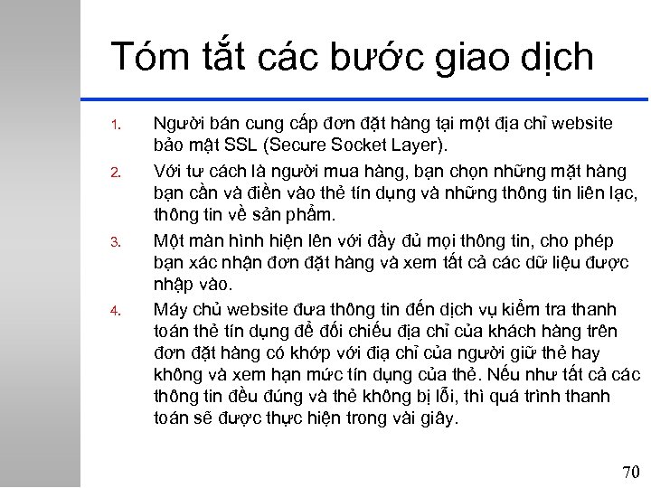 Tóm tắt các bước giao dịch 1. 2. 3. 4. Người bán cung cấp