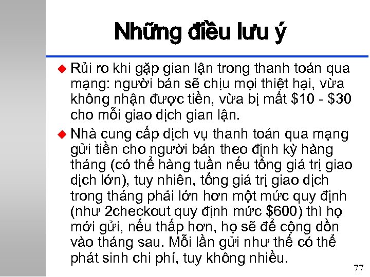 Những điều lưu ý u Rủi ro khi gặp gian lận trong thanh toán