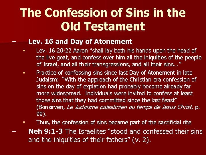 The Confession of Sins in the Old Testament – Lev. 16 and Day of