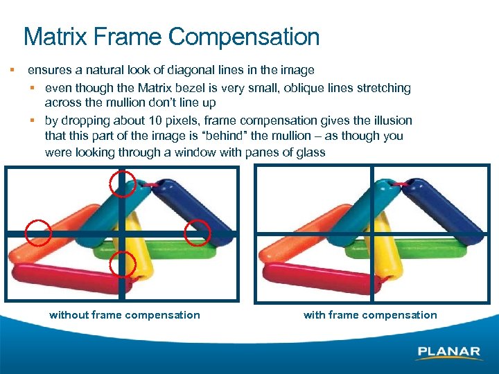 Matrix Frame Compensation § ensures a natural look of diagonal lines in the image
