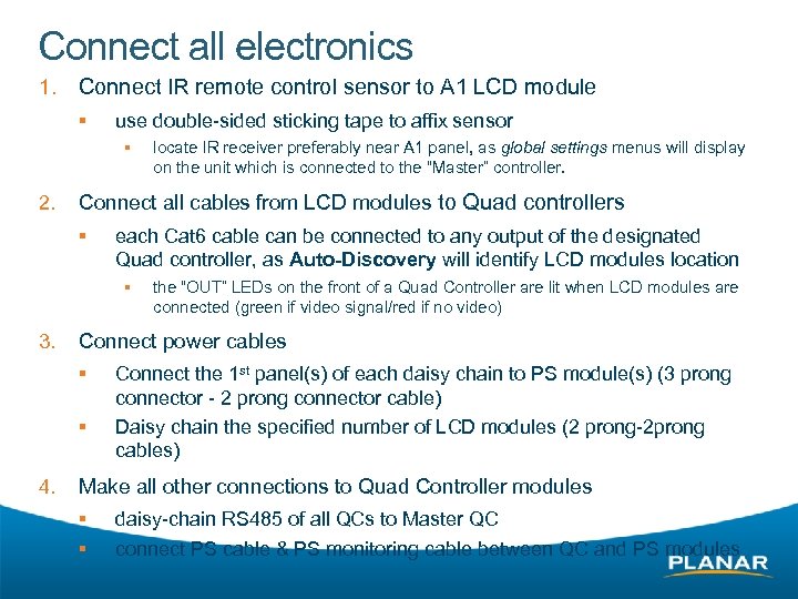 Connect all electronics 1. Connect IR remote control sensor to A 1 LCD module