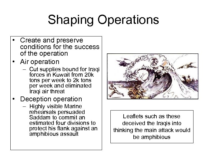 Shaping Operations • Create and preserve conditions for the success of the operation •