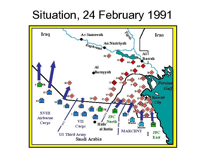 Situation, 24 February 1991 Ti Iraq Iran is gr As Samawah rates An Nasiriyah