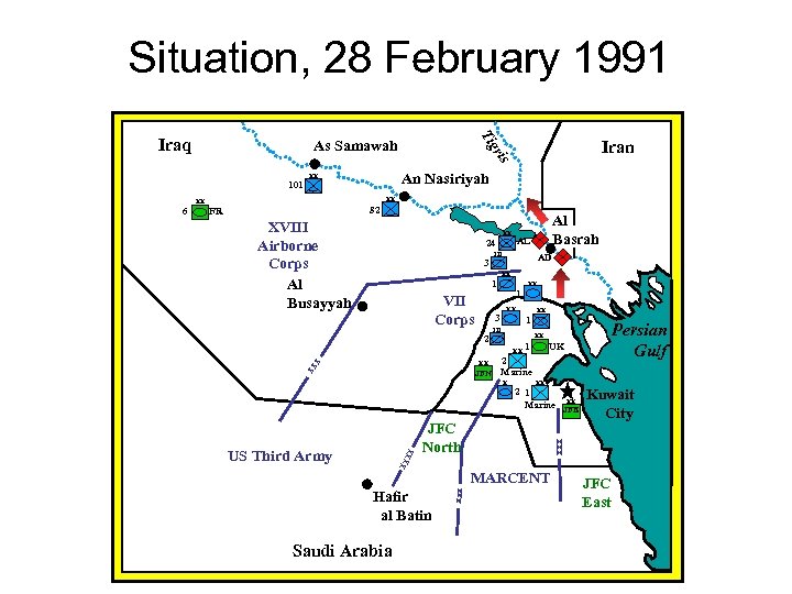 Situation, 28 February 1991 gr Ti Iraq As Samawah is Iran An Nasiriyah XX