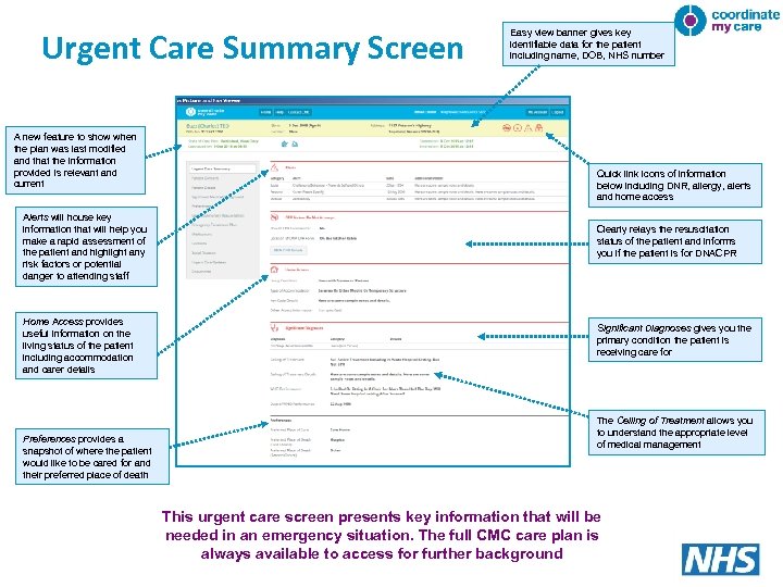 Urgent Care Summary Screen A new feature to show when the plan was last