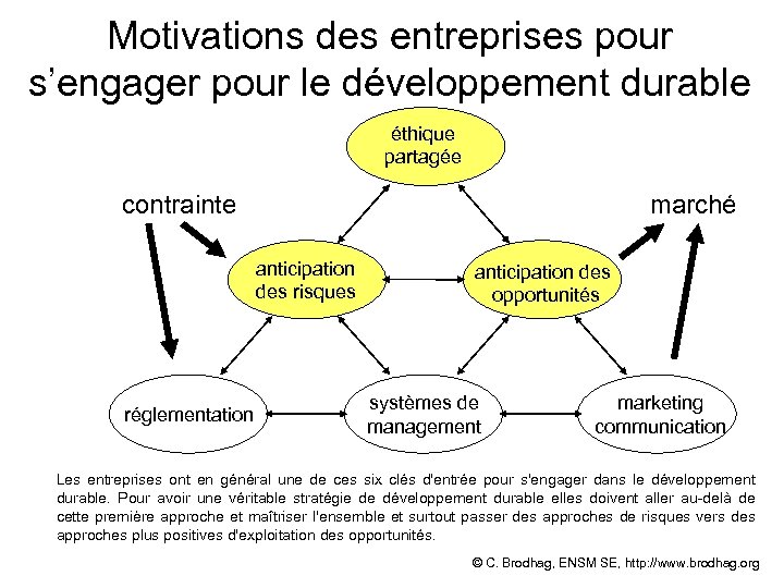 Motivations des entreprises pour s’engager pour le développement durable éthique partagée contrainte marché anticipation