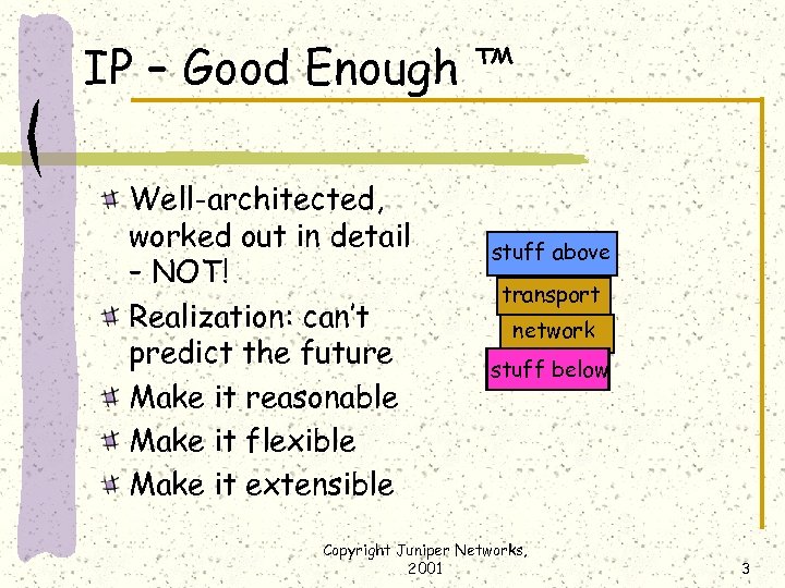 IP – Good Enough ™ Well-architected, worked out in detail – NOT! Realization: can’t