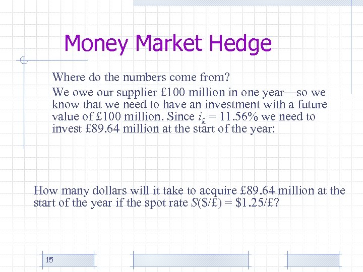 Money Market Hedge Where do the numbers come from? We owe our supplier £