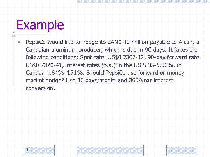 Example • Pepsi. Co would like to hedge its CAN$ 40 million payable to