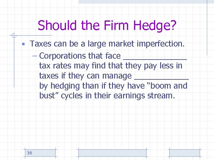 Should the Firm Hedge? • Taxes can be a large market imperfection. – Corporations