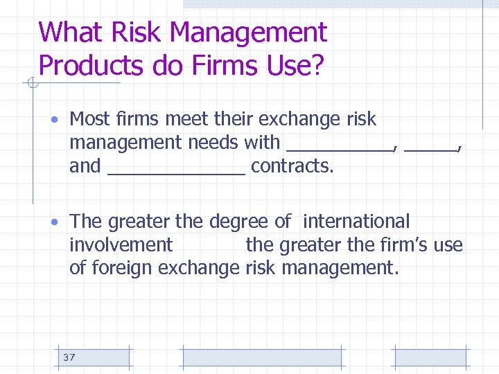 What Risk Management Products do Firms Use? • Most firms meet their exchange risk