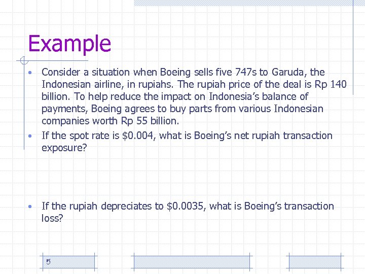 Example Consider a situation when Boeing sells five 747 s to Garuda, the Indonesian