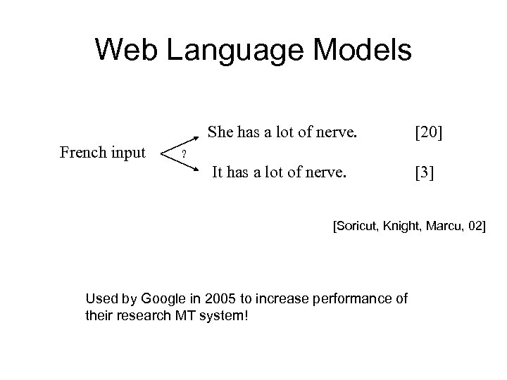 Web Language Models She has a lot of nerve. French input ? It has