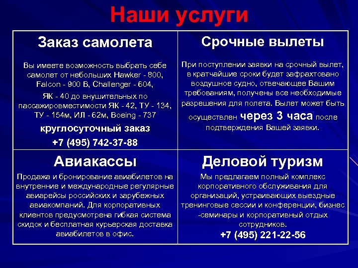 Наши услуги Заказ самолета Срочные вылеты При поступлении заявки на срочный вылет, Вы имеете