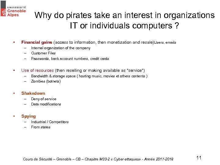 Why do pirates take an interest in organizations IT or individuals computers ? •