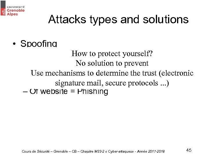 Attacks types and solutions • Spoofing How – Of IP address to protect yourself?