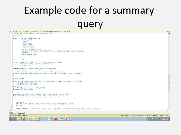 Example code for a summary query 