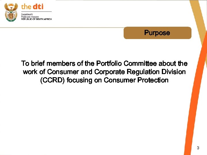 Purpose To brief members of the Portfolio Committee about the work of Consumer and
