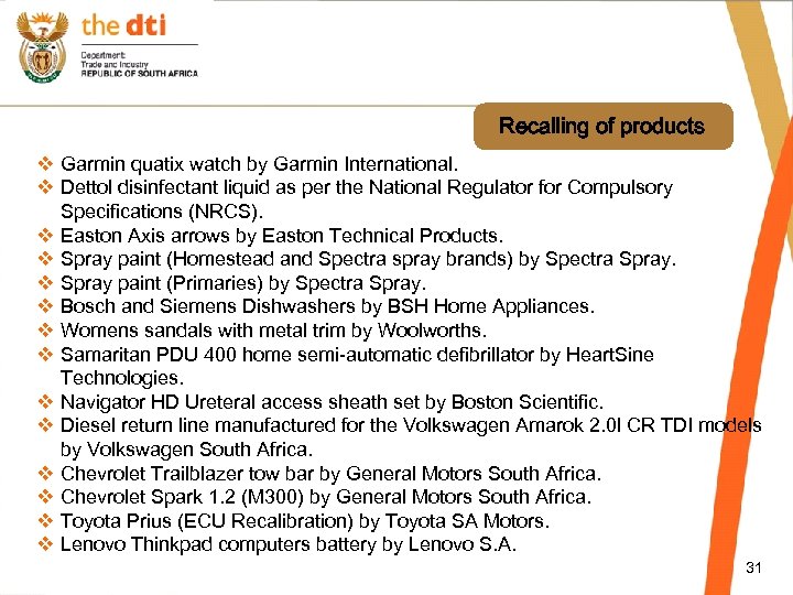 Recalling of products v Garmin quatix watch by Garmin International. v Dettol disinfectant liquid