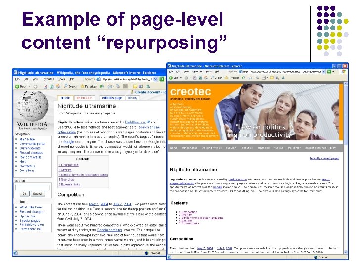 Example of page-level content “repurposing” 
