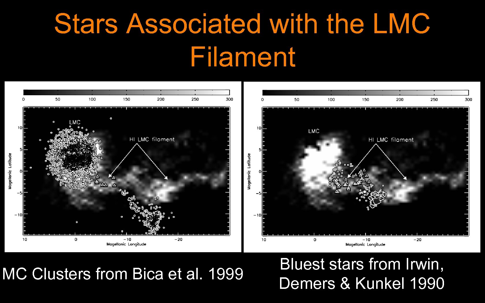 Stars Associated with the LMC Filament MC Clusters from Bica et al. 1999 Bluest