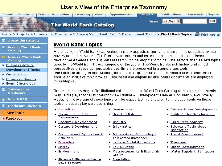 User’s View of the Enterprise Taxonomy 