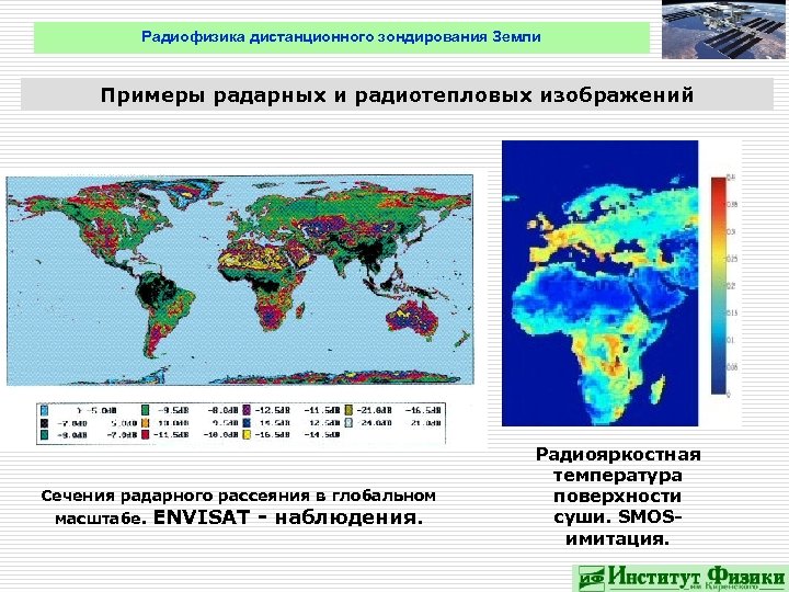 Радиофизика дистанционного зондирования Земли Примеры радарных и радиотепловых изображений Cечения радарного рассеяния в глобальном