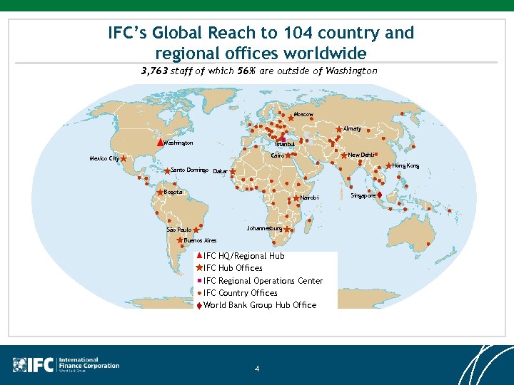 IFC’s Global Reach to 104 country and regional offices worldwide 3, 763 staff of