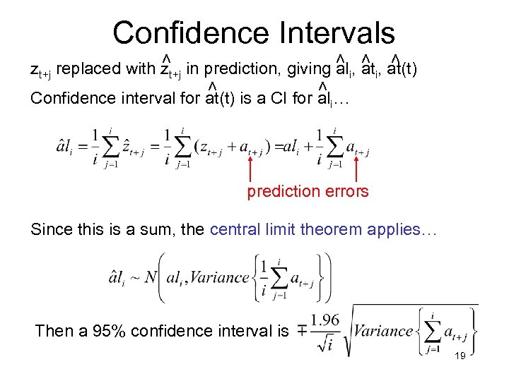> > Confidence Intervals > > zt+j replaced with zt+j in prediction, giving ali,