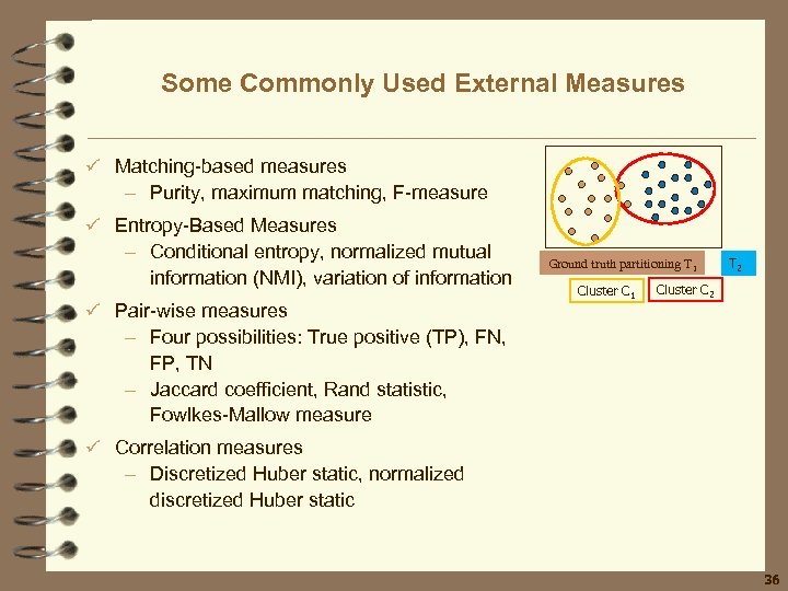 Some Commonly Used External Measures ü Matching-based measures – Purity, maximum matching, F-measure ü