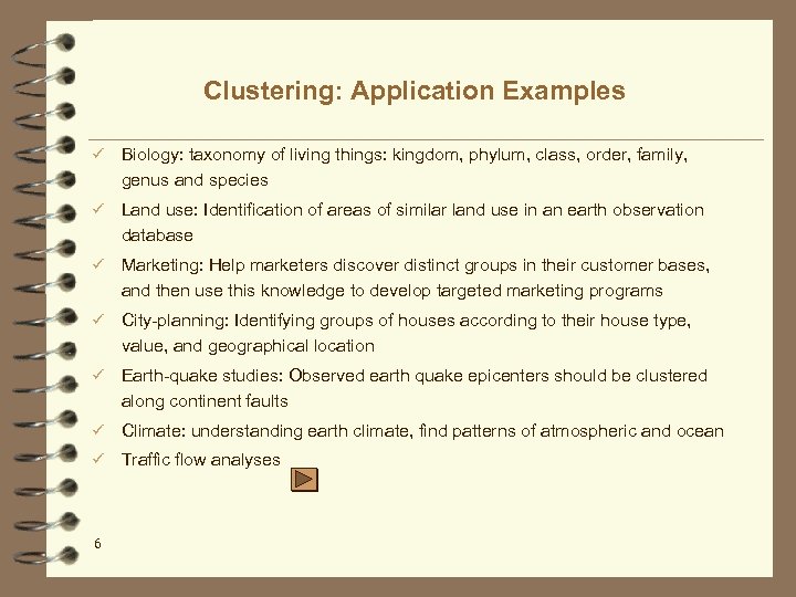 Clustering: Application Examples ü Biology: taxonomy of living things: kingdom, phylum, class, order, family,