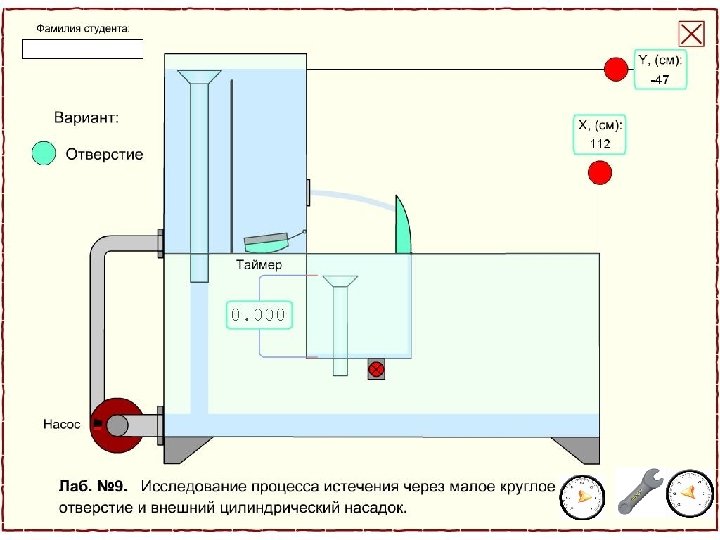 Измерение координат Х и У произвольной точки струи в опыте с отверстием 