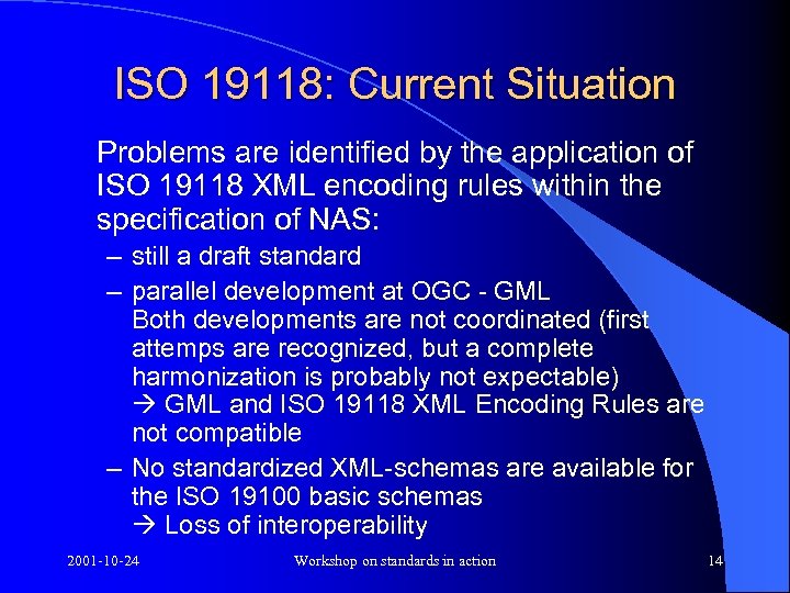 ISO 19118: Current Situation Problems are identified by the application of ISO 19118 XML