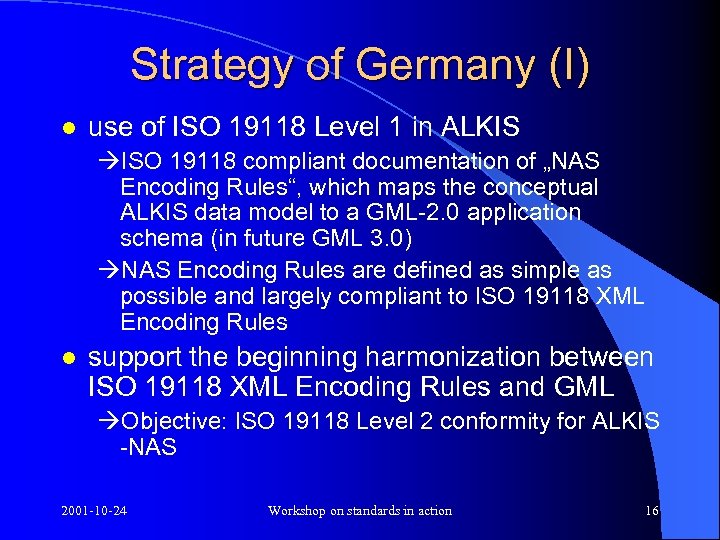 Strategy of Germany (I) l use of ISO 19118 Level 1 in ALKIS ISO